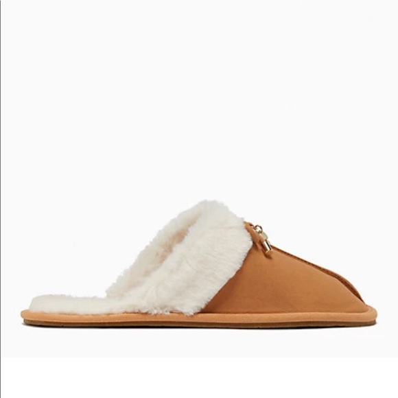 Kate Spade Slippers Size 7 Lacey Suede Bow Classic Saddle Comfy Fur Gold Accents - Picture 2 of 5
